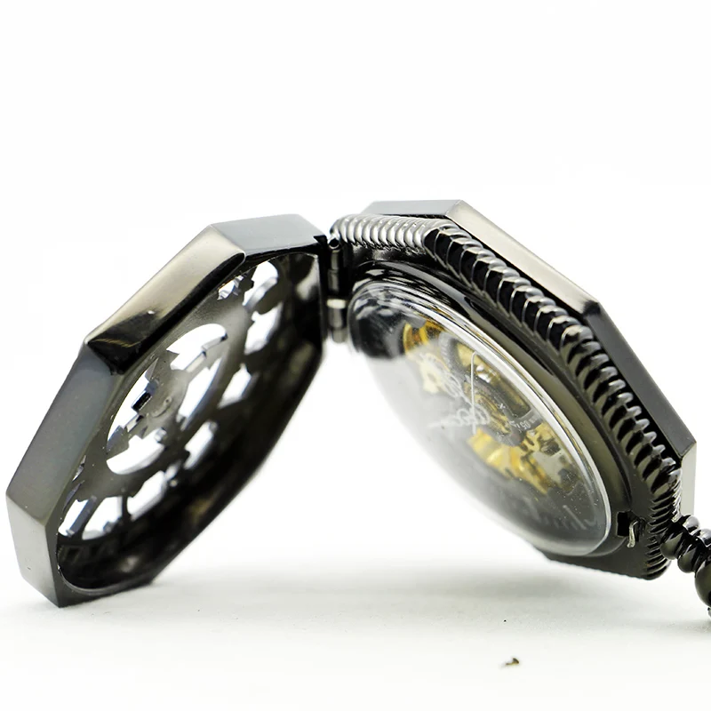 Magic Cat Skull Manual Mechanical Pocket Watch Black Retro Steampunk Chain Necklace Pendant Accessory Clock Gift