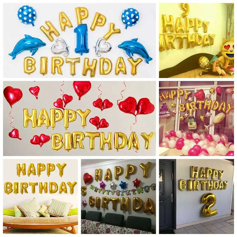 

(13PCs) 16inch Gold Letter Aluminum Foil Balloons Helium Balloons Birthday Party Decoration Celebration Supplies Inflatable