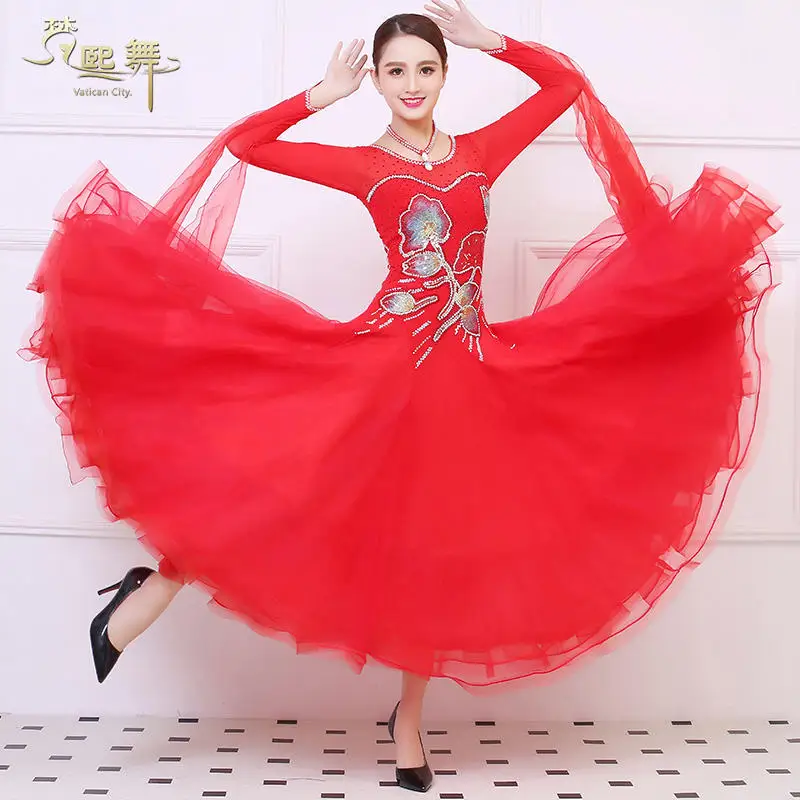 

Lady Customized Dancing Competition Dress Tango Flamenco Customes Girls Waltz Dancing Suit Customize Ballroom Dance Dress D0366