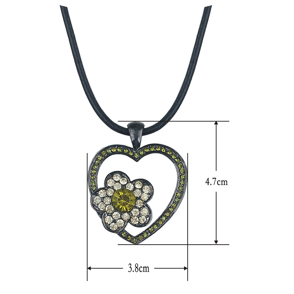 Trendy Austrian Rhinestone Love Heart Necklace for Women Crystal Flower Leather Rope Pendant | Украшения и аксессуары
