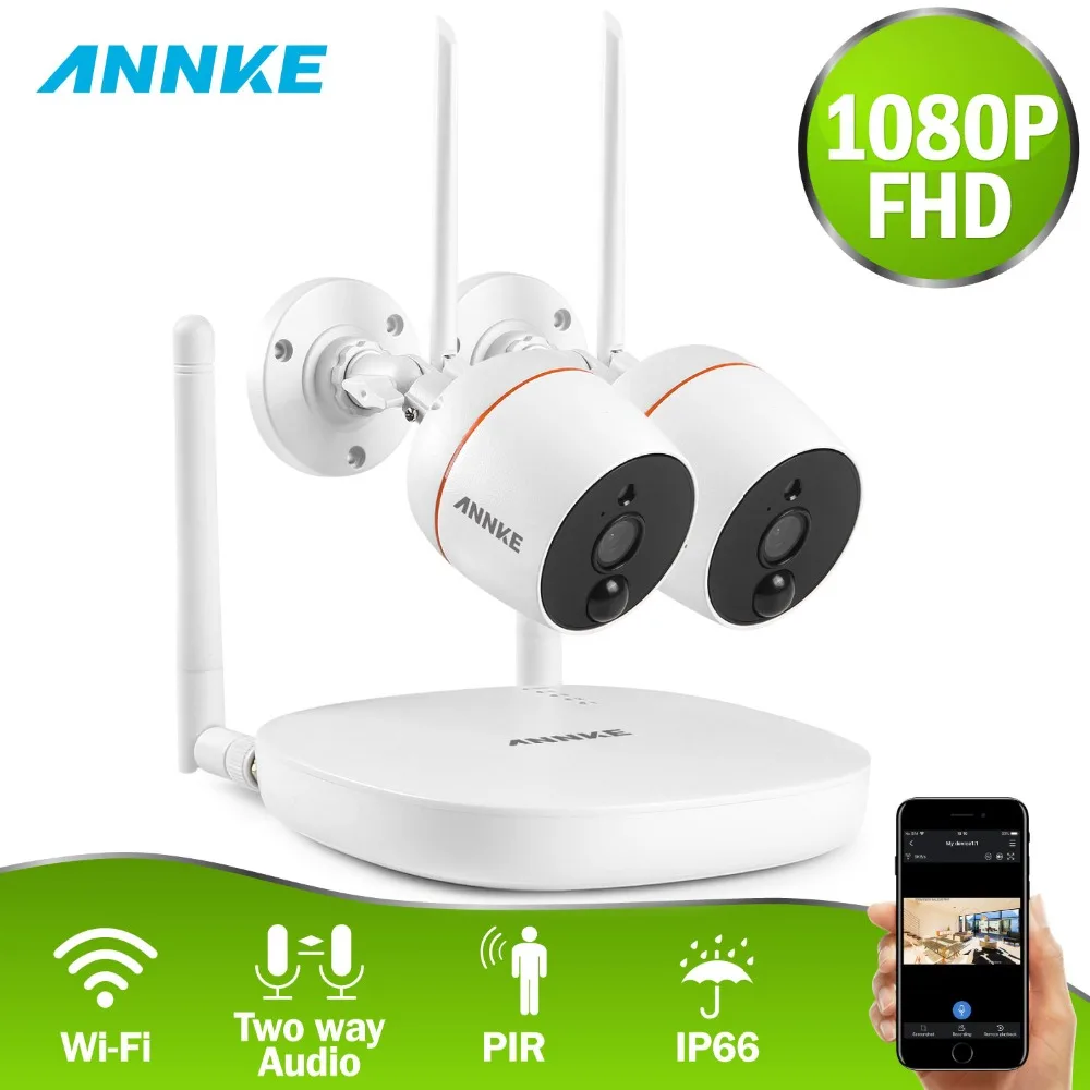 Аннке 1080P Wi Fi мини видео Аудио Открытый IP камера NVR комплект 2 шт. мегапиксельная