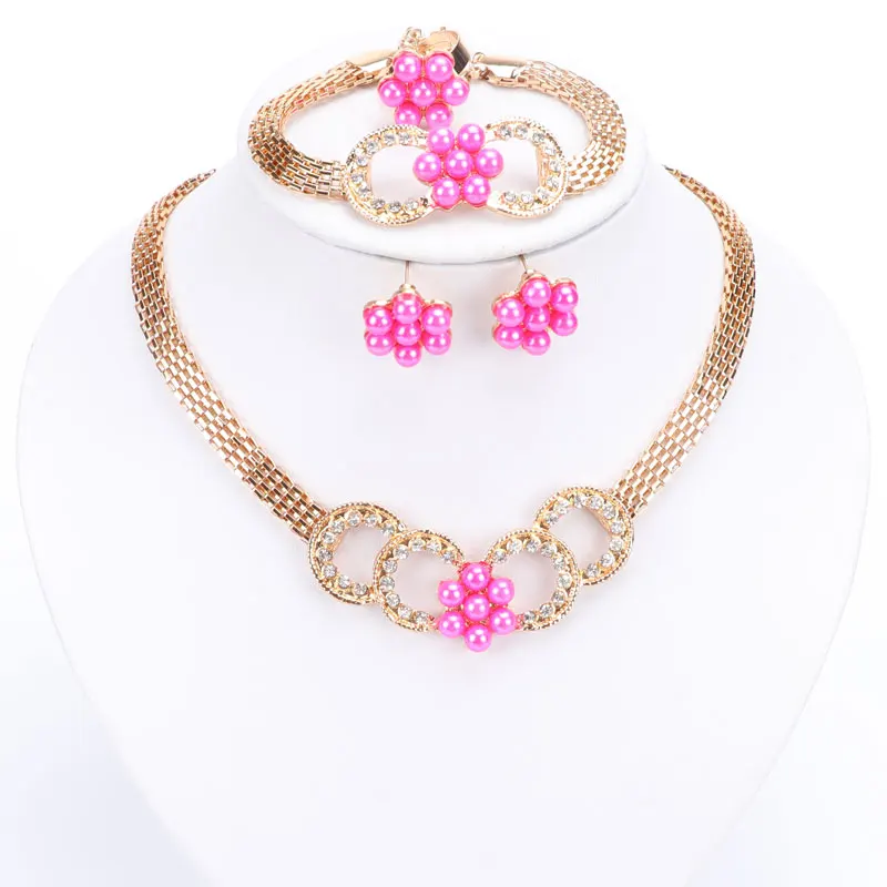 Модные серьги с кристаллами в виде цветка ожерелье ювелирные наборы золотой цвет