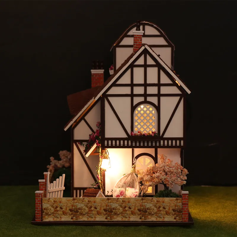 Светодиодный 3D деревянная модель миниатюры Кукольный дом игрушка три слоя цветочный город Большой DIY кукольный домик мебель игрушки для детей