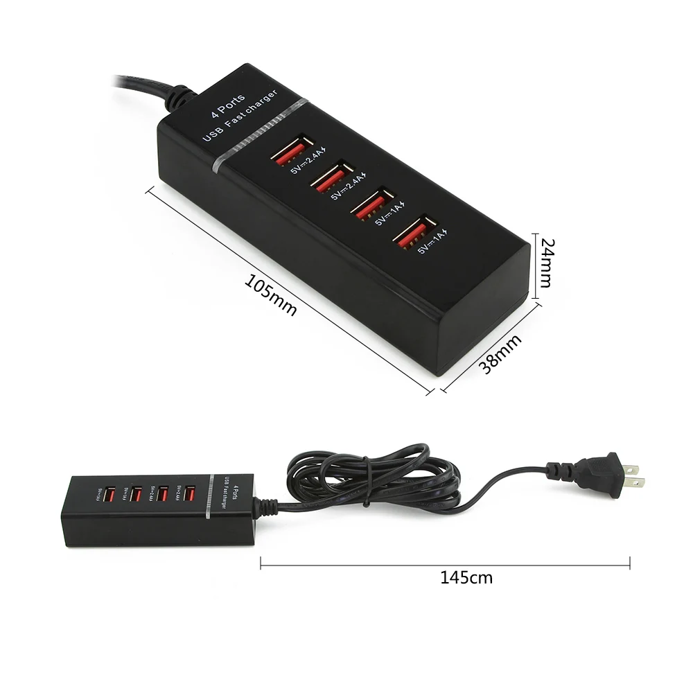 Портативное зарядное устройство usb-хаб с 4 портами настольное настенное адаптер