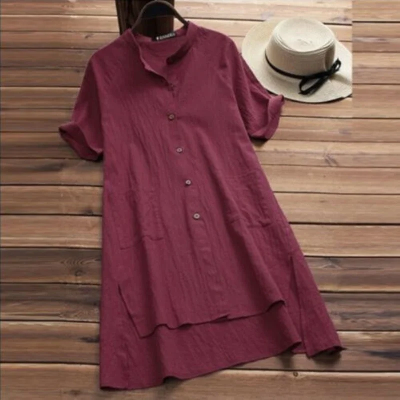 Новое Женское летнее платье рубашка Пляжное хлопковое повседневное однотонное