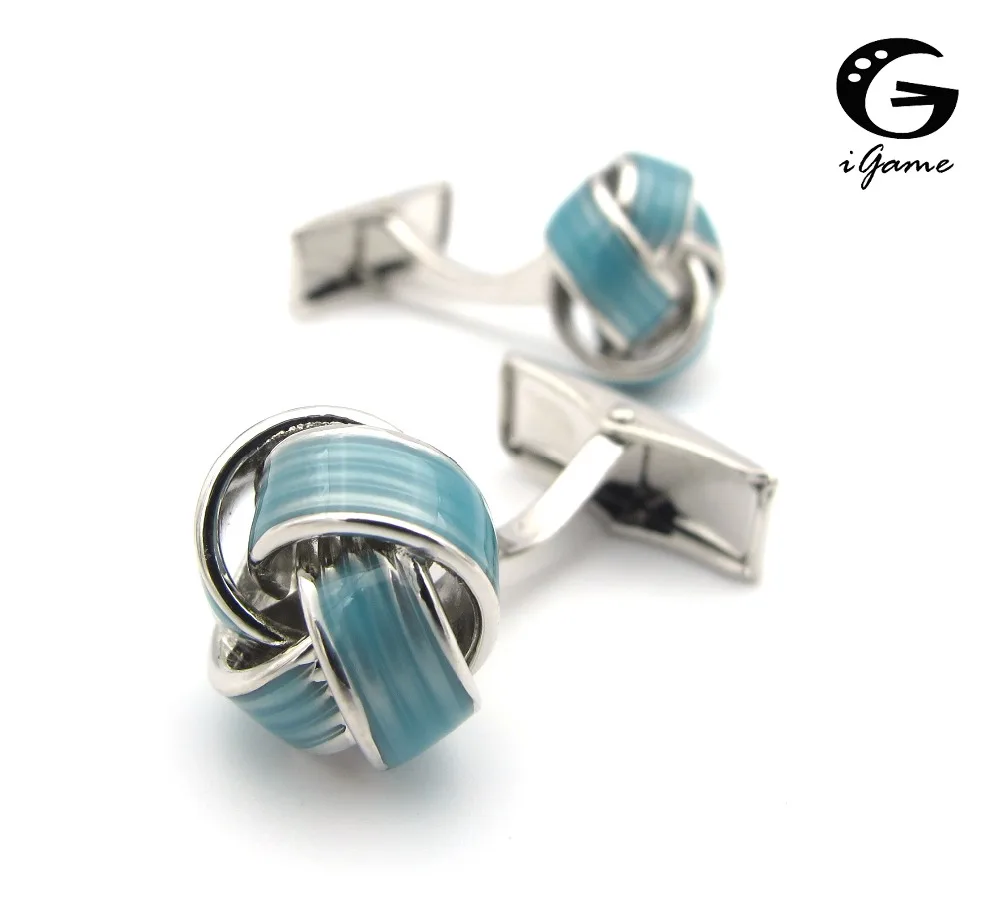 

iGame New Arrival Knot Cuff Links Blue Color Ball Design Quality Brass Material Fashion Cufflinks Free Shipping
