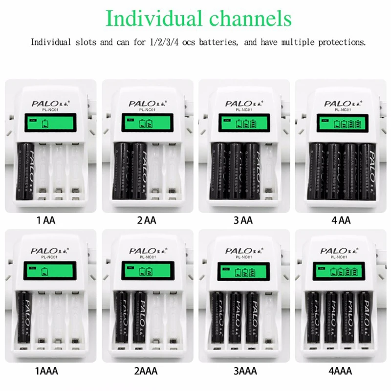 PALO Wholesale PL-NC01 4 Slots LCD Display Smart Intelligent Battery Charger For AA/AAA NiCd NiMh Rechargeable Batteries | Электроника