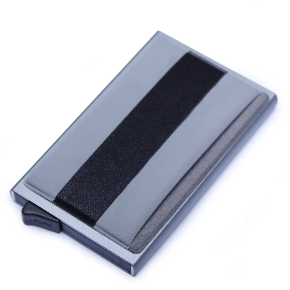 Алюминий бумажник с заднего кармана ID Card Holder RFID Блокировка мини-тонкий металлический кошелек автоматические всплывающие Кредитная карта монет кошелек