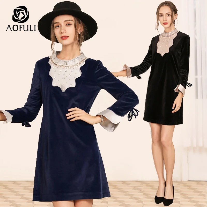 L/XL/2XL бархатное платье с бриллиантами в стиле ретро Осень зима 2019 женское