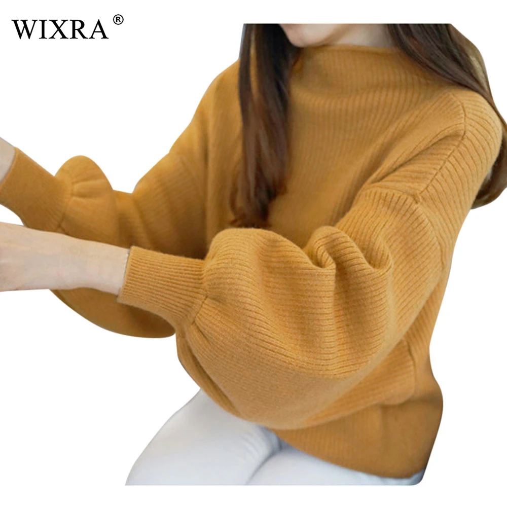 Wixra Winter Spring Lantern Sleeve Sweater Loose Casual Soft Turtleneck Basic Solid Knit top Wear Pullovers For Women | Женская одежда