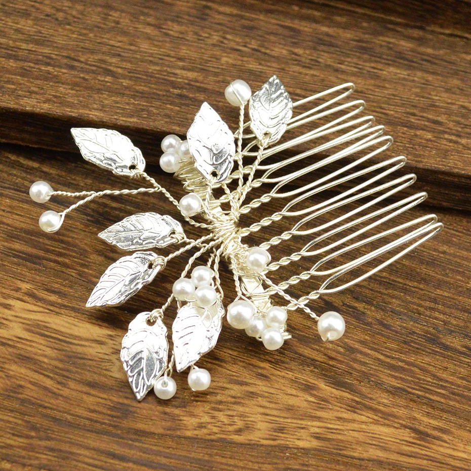 Модная форма серебряного листа свадебные заколки жемчужные аксессуары для волос