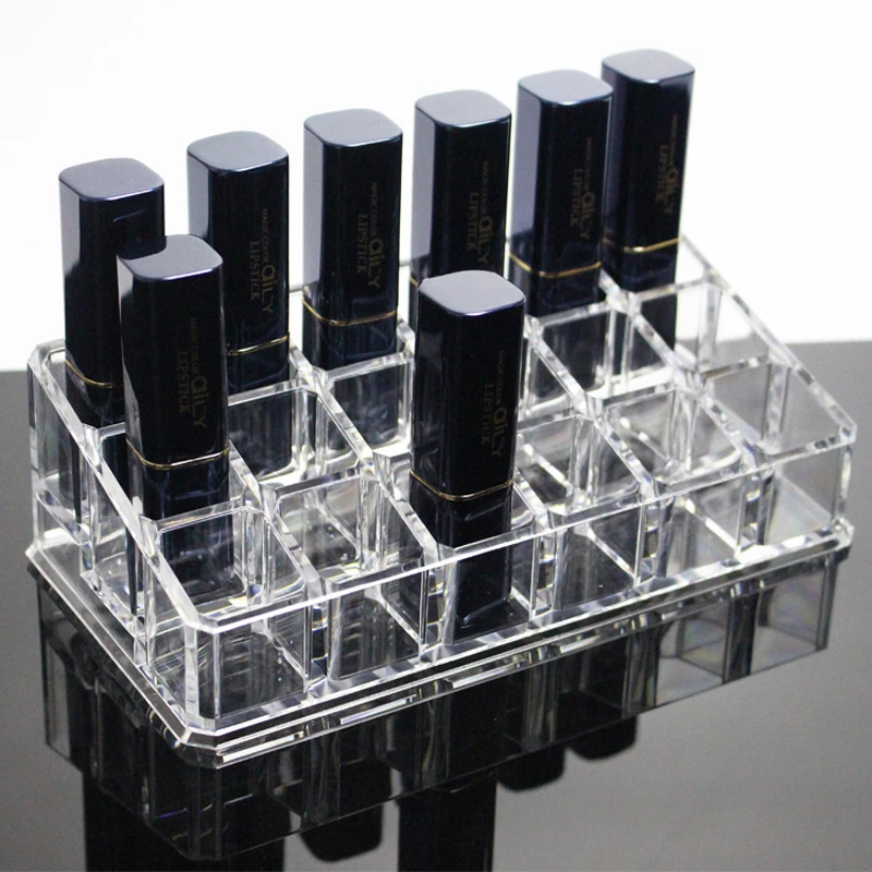 

18 Slots Crystal Acrylic Makeup Organizer Toiletry Organizer Box Lipstick Storage Holder for Lip Gloss Lip Moisturizer
