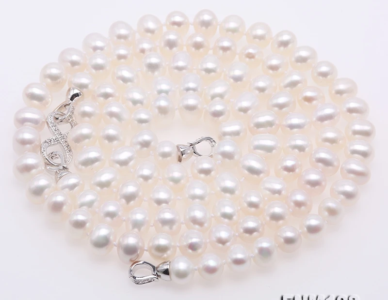 Fine Pearl Double Strand Necklace AA+ Qulaity 9-10mm natural White Freshwater Necklaces for women 18&quot Christmas gidt | Украшения и