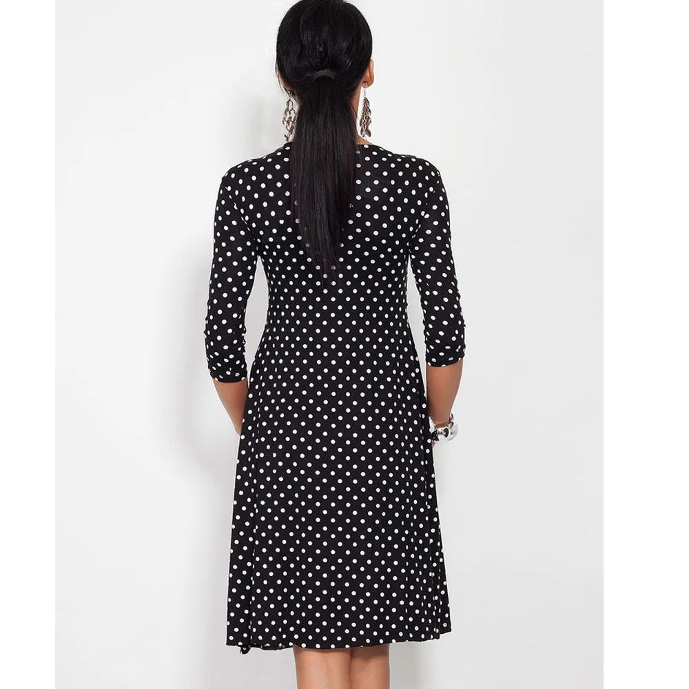 Женское платье в горошек с V образным вырезом|dress size|women dressdresses free shipping |