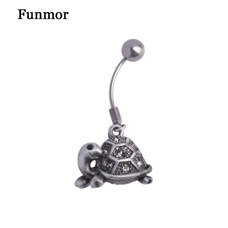 

Brand Turtle Small Animal Belly Button Ring Cute Women Steampunk Body Piercing Jewelry Stainless Steel Crystal Dangle Navel Ring