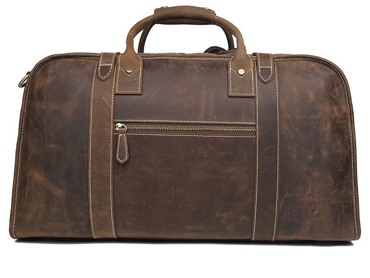 MAHEU Retro Style Leather Travel Handbag Fashion Crazy Horse Mens Leather Bag Shoulder Travel Bag Natural Cow Skin High Capacity