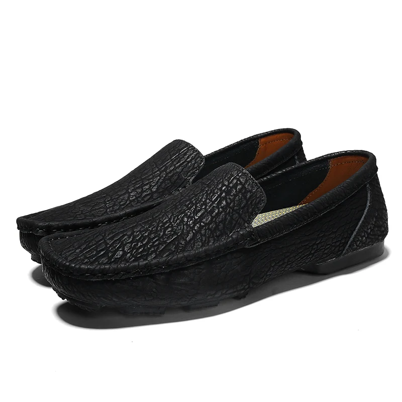 JKPUDUN Genuine Leather Mens Shoes Casual Crocodile Loafers Men Luxury Brand Driving Dress Slipon Moccasins For Skor | Обувь