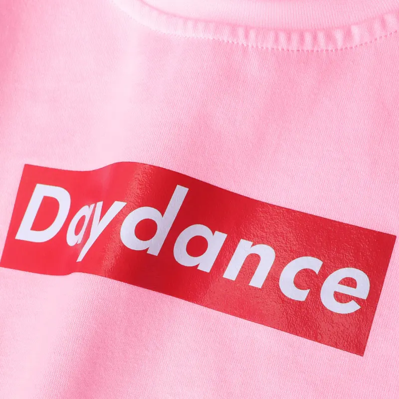 Summer Girls Printed Shirt Kids Full Cotton T Shirt Short Sleeve Top Children Sport Yoga Jogging Fitness Tees Black White Pink