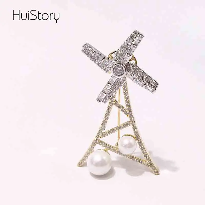 HUISTORY Изысканная Роскошная вращающаяся ветряная мельница хрустальные броши для