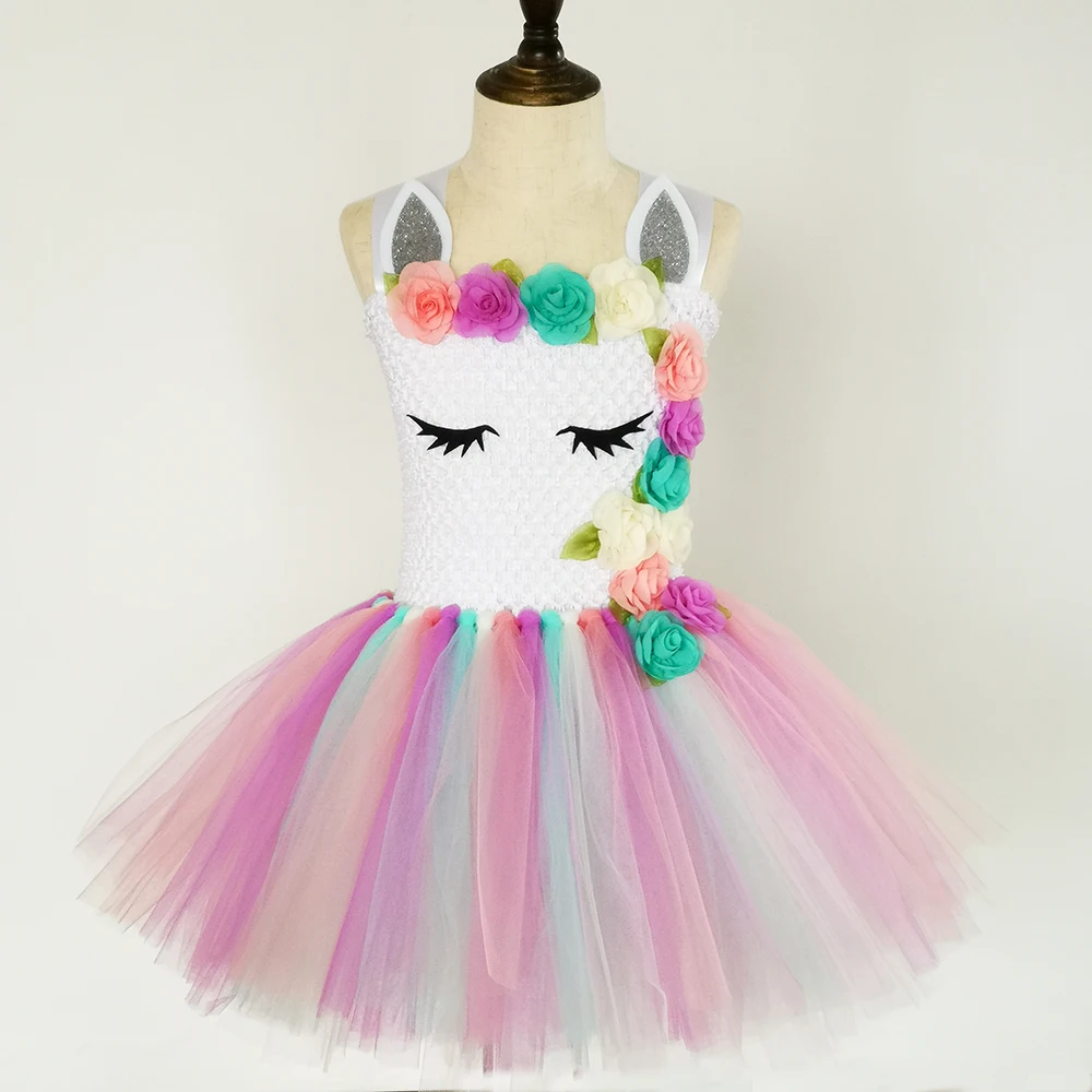 Пастельное платье-пачка с единорогом для маленьких девочек цветами дня рождения