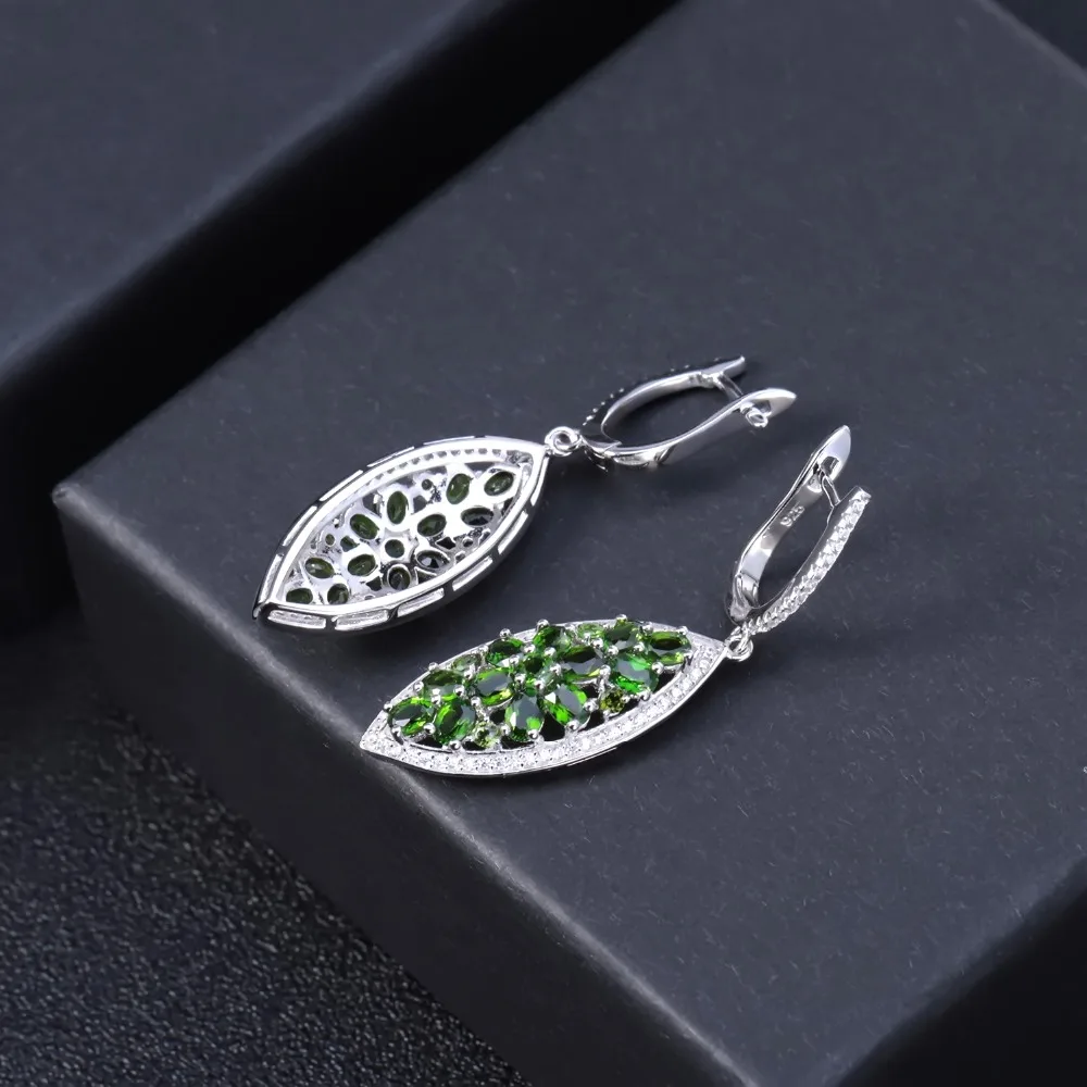 Gem балетки 5.45Ct натуральный хром диопсид Серьги с драгоценными камнями 925