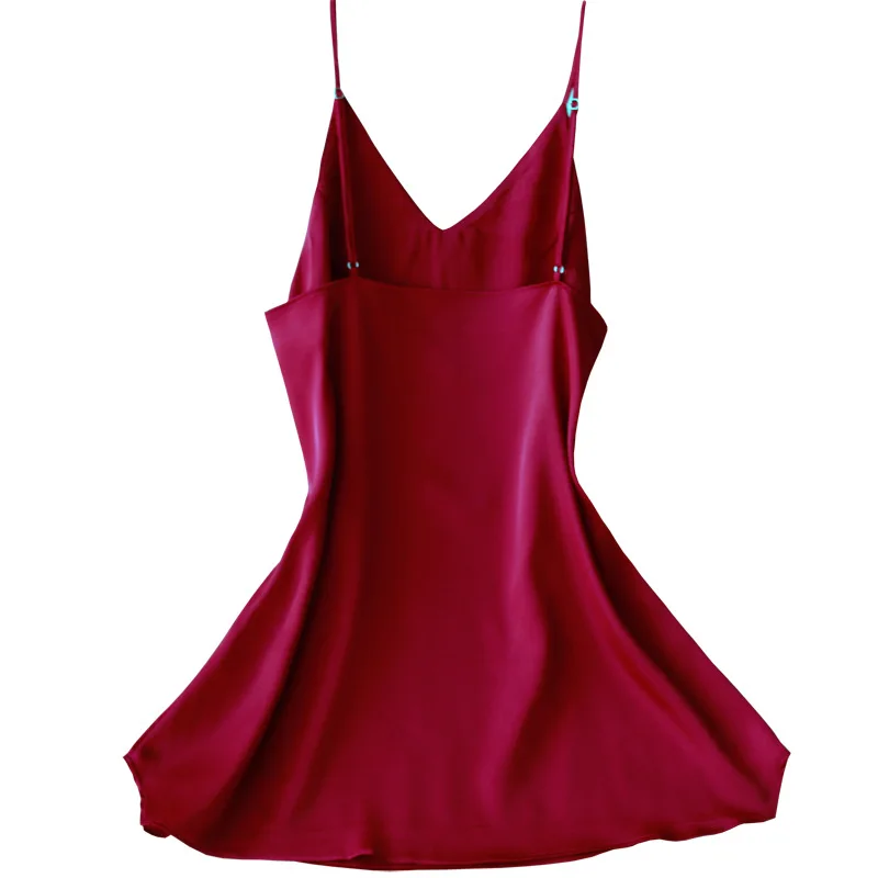 Женское короткое Стильное однотонное шелковое Ночное платье без рукавов