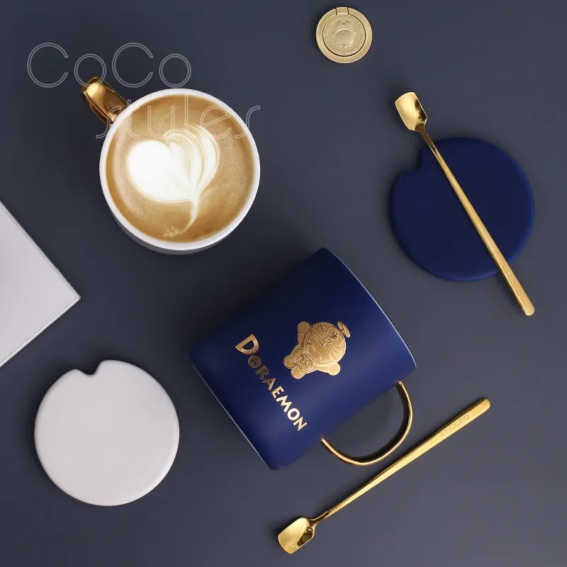 Cocostyles InsFashion элегантная синяя керамическая кружка с золотым рисунком дораэмона