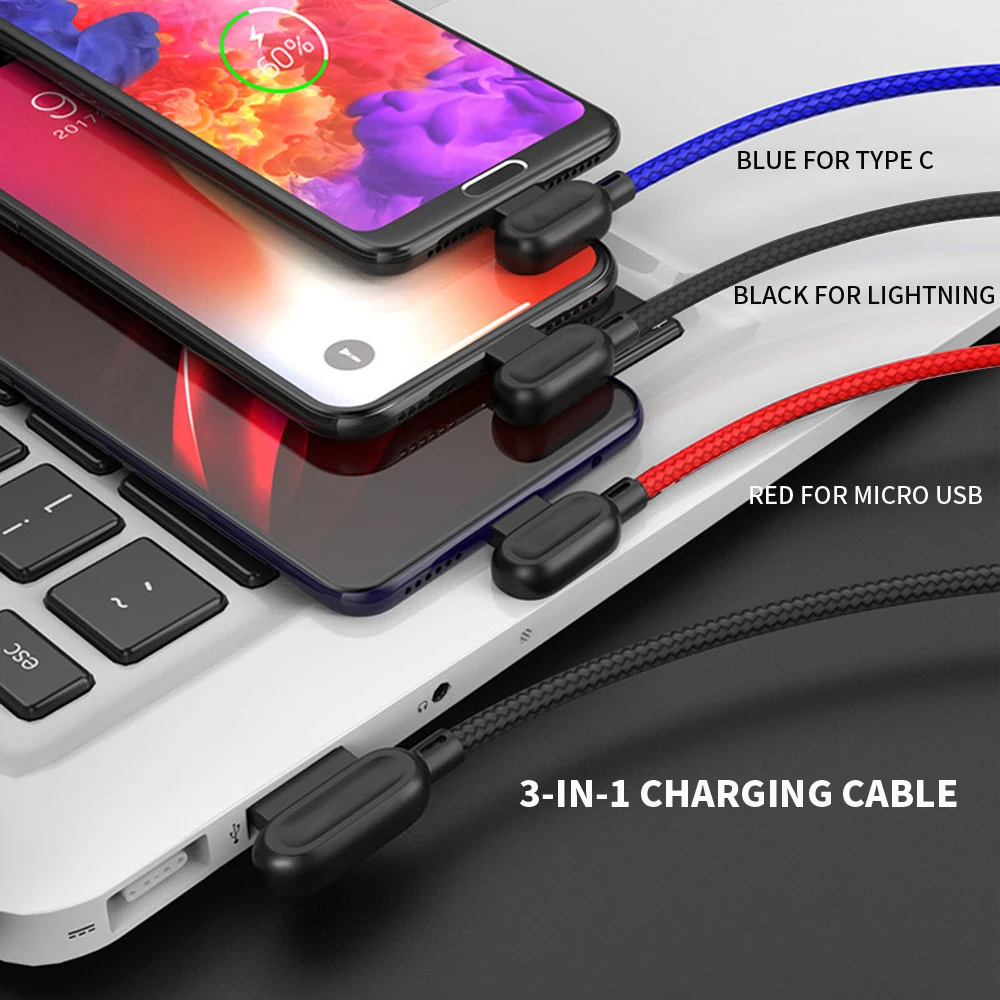VOXLINK USB кабель 3 в 1 для iPhone XS Max XR X 8 7 зарядное устройство Micro USB кабель для Android USB TypeC для samsung S9 S8 телефонные кабели