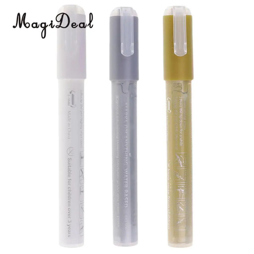 

Gold & Silver & White Colors Permanent Acrylic Paint Markers Pens Paint on Glass,Metal,Wood,Fabric and Most Surfaces