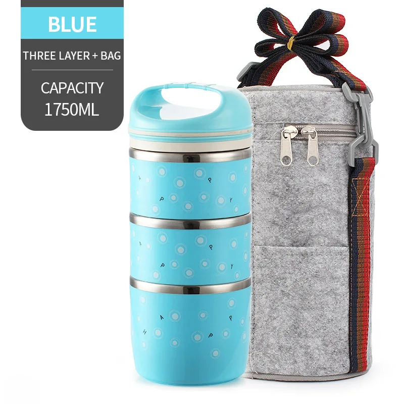 NO. Blue 3 With Bag Милые детские Термальность Коробки для обедов герметичность Нержавеющая сталь Bento box для детей Портативный Пикник школа Еда контейнер Box - Цвет: NO. Blue 3 With Bag