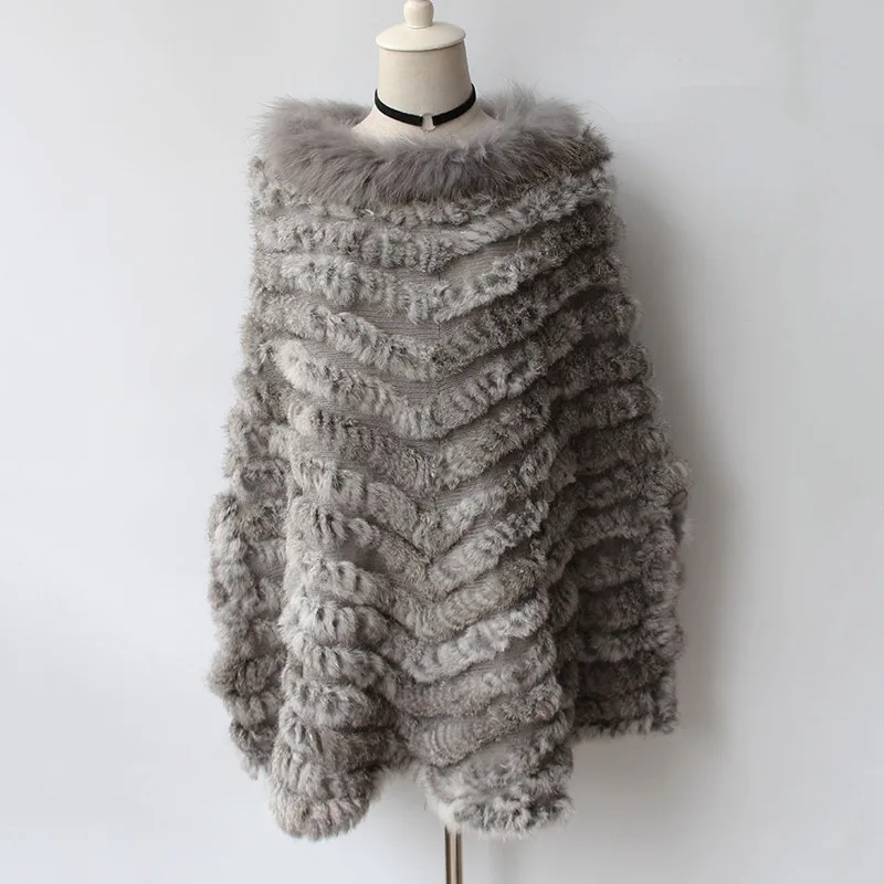 (TopFurMall) женское Вязаное пончо из кроличьего меха шали с воротником енота Женский