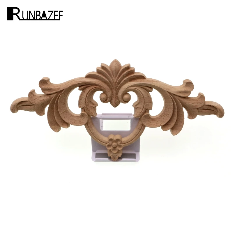 

RUNBAZEF wood corner door home decor decoration accessories carved long flower pieces Applique miniature figurines ornaments