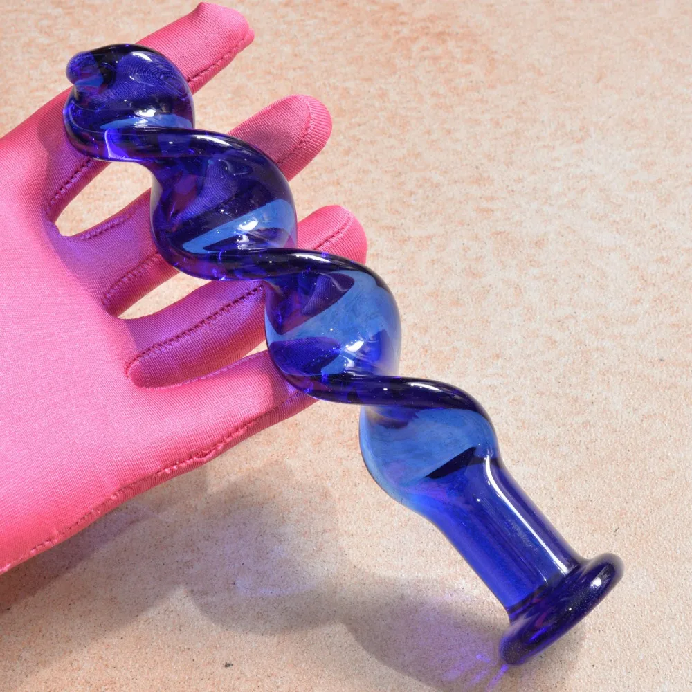 Синий спиральный стеклянный фаллоимитатор пенис секс-игрушки для женщин мужчин