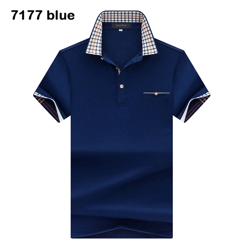 7177 blue JUNGLE ZONE, Мужская рубашка поло с коротким рукавом, одноцветная, Мужская рубашка поло, повседневная, с коротким рукавом, тонкая, с отворотом, поло, 7177 - Цвет: 7177 blue
