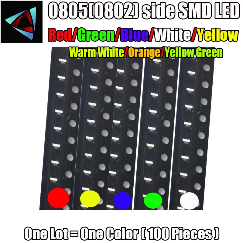 Светодиодный светильник SMD 0805 (0802) белый красный зеленый желтый синий теплый