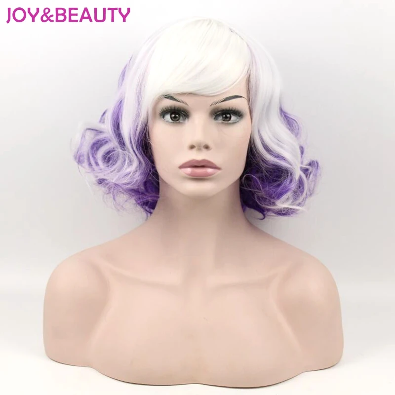JOY& BEAUTY, 20 см, белый, синий, смешанный, белый, красный, короткие кудрявые синтетические волосы, парики для косплея, для Harajuku, вечерние, парик, термостойкие волосы