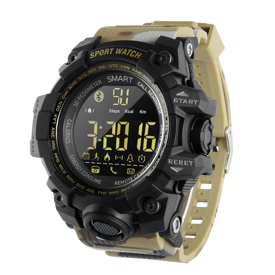 EX16S Bluetooth Smartwatch часы водонепроницаемые Relog SmartWatch беспроводные устройства шагомер SMS напоминание Удаленная камера для Android - Цвет: Camo Yellow