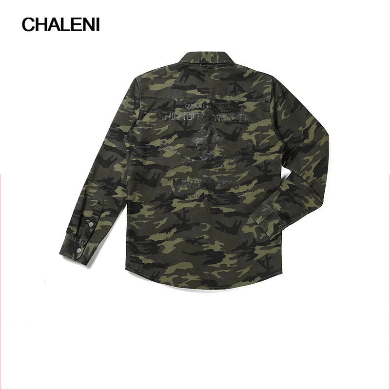 New men's clothing tool camouflage jacket lapel top pocket tooling wind young fashion casual denim shirt WL-45-555730184589 | Мужская