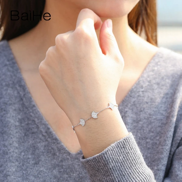 BAIHE Solid 14 K белое золото 1.33ct Сертифицированный H/SI натуральные бриллианты свадебные женские модные ювелирные изделия Подарочный браслет