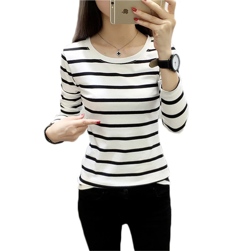 Женская футболка в полоску с длинным рукавом и круглым вырезом|striped t shirt|fashion shirtt