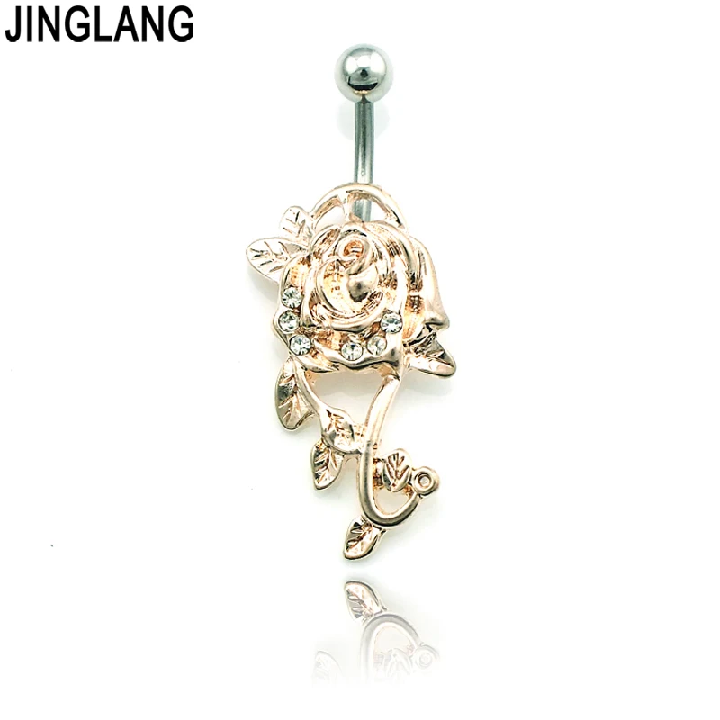 JINGLANG Бренд Новые модные серьги в пупок из нержавеющей стали с штангой, украшенные стразами, цветочными подсолнухами, украшениями для пирсинга на пупке.
