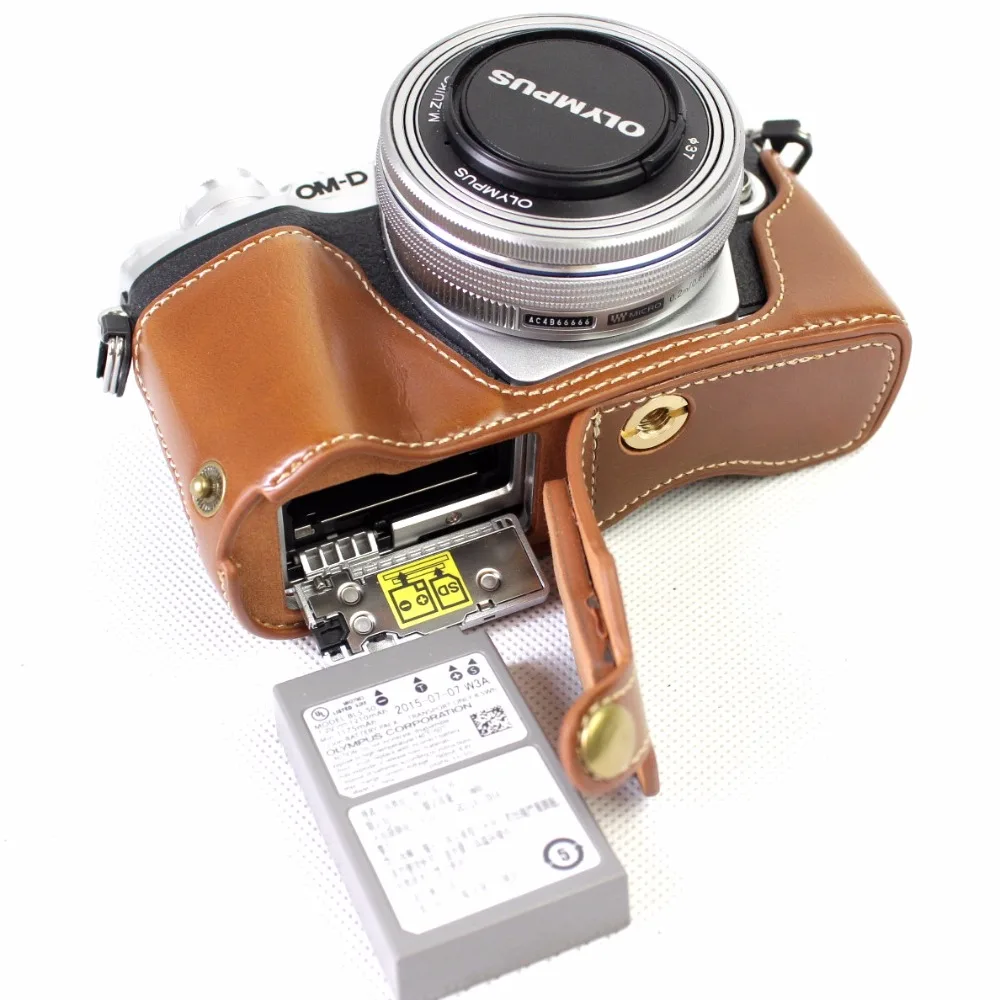 Hohe Qualität PU Leder Halb Kamera Bottom Fall Tasche Abdeckung Für Olympus EM10 II III 3 E-M10 Mark II III mit Batterie Öffnen Fall