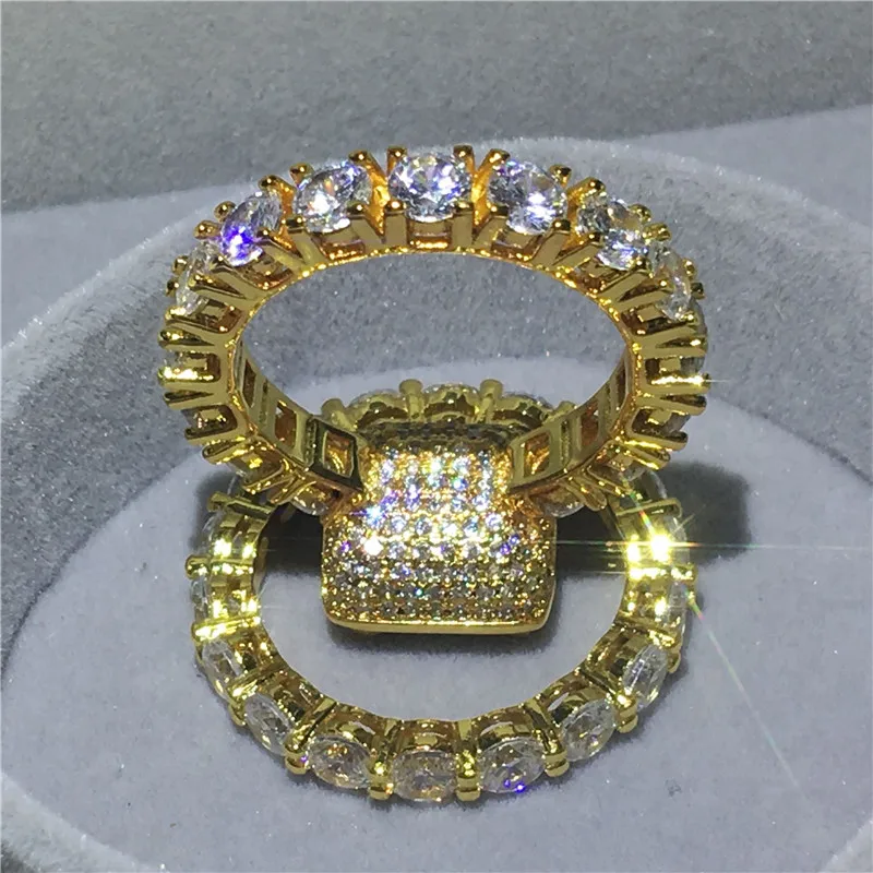 Античный обручальное Набор колец для женщин мужчин AAAAA Циркон cz желтое золото