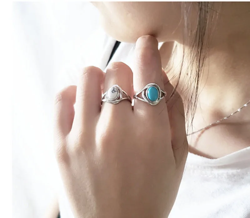 Элегантное милое зеленое/черное/синее/белое кольцо с камнем из чистого серебра 925