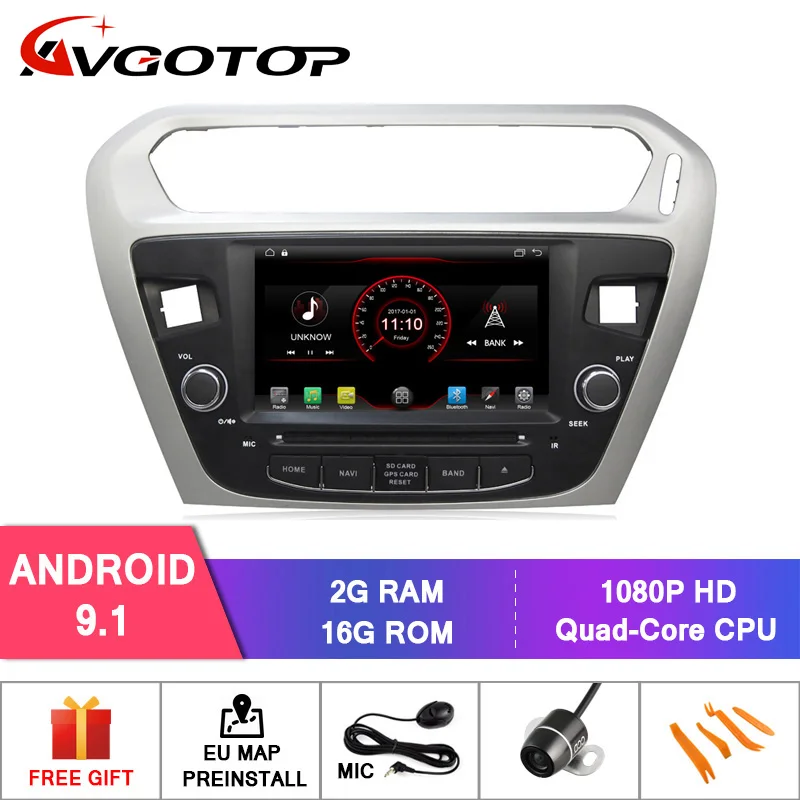 AVGOTOP Android 9 Wince автомобильный Радио dvd-плеер для PEUGEOT 301 CITROEN ELYSEE 2G 16G gps Мультимедиа