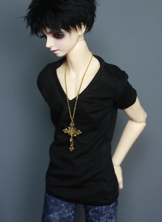 

BJD doll shirt black V-collar short sleeved T-shirts for 1/3 1/4 BJD SD DD MSD Uncle SSDF doll clothes accessories