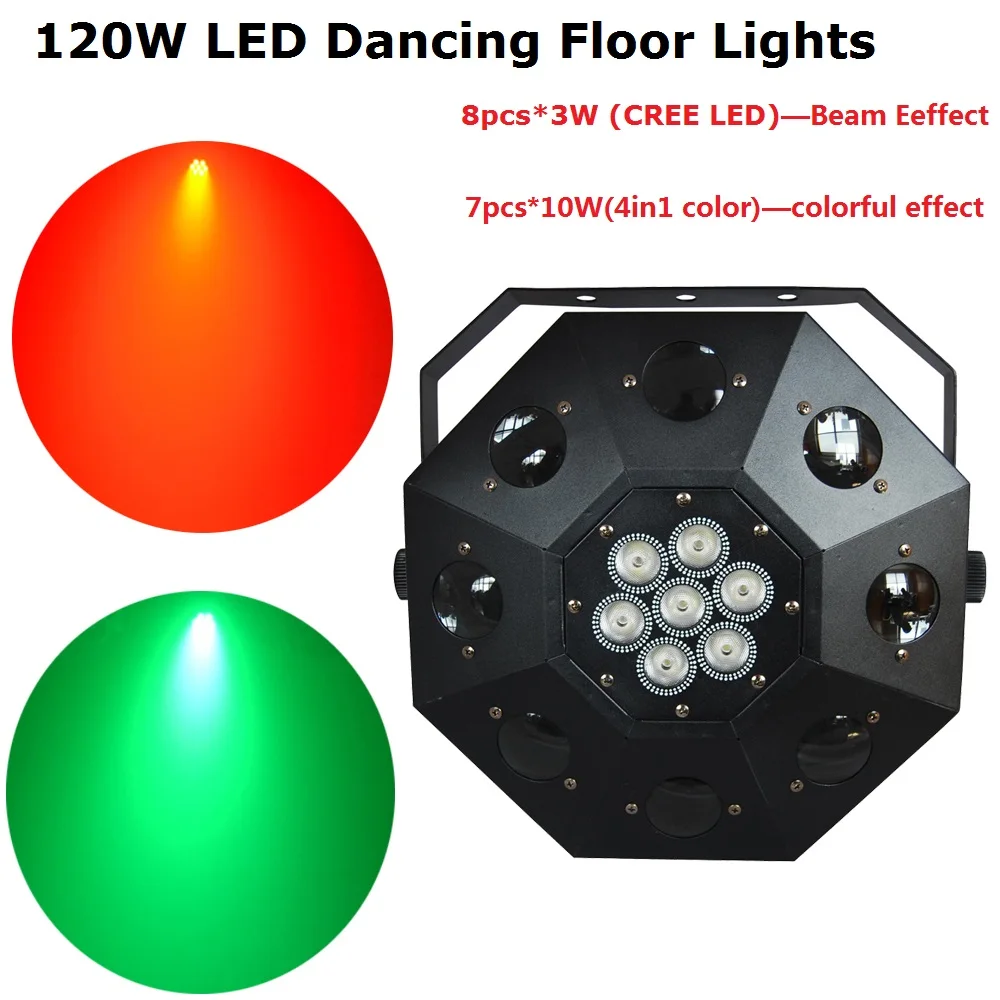 Mini LED Led Dancing Floor Light 8*3W CREE Lamp + 7X10W RGBW Quad Color Moving Head Stage Effect Lighting Fast Shipping | Освещение
