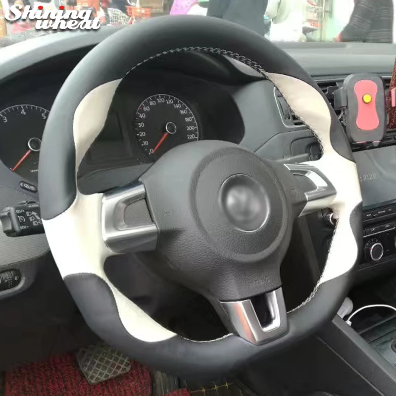 Чехол на руль автомобиля из черной и белой кожи для Volkswagen Golf 6 GTI MK6 VW Polo Scirocco R Passat CC