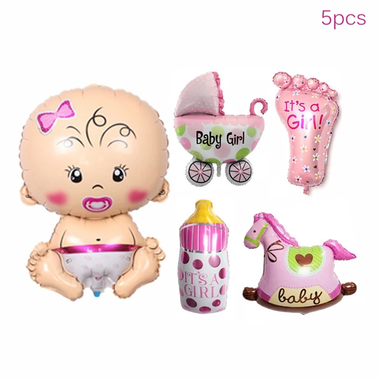 5pcs girl balloon LAPHIL Baby Shower баннер его мальчик девочка поставка шаров для праздников украшения для младенцев пол показать крещение Синий Розовый баллоны - Цвет: 5pcs girl balloon