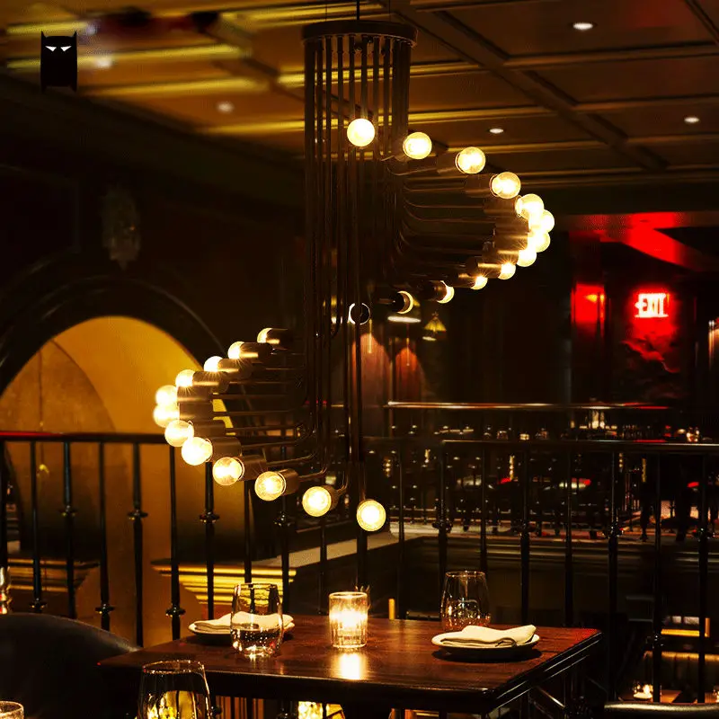 Черный железный подвесной светильник в форме спирали современный ретро